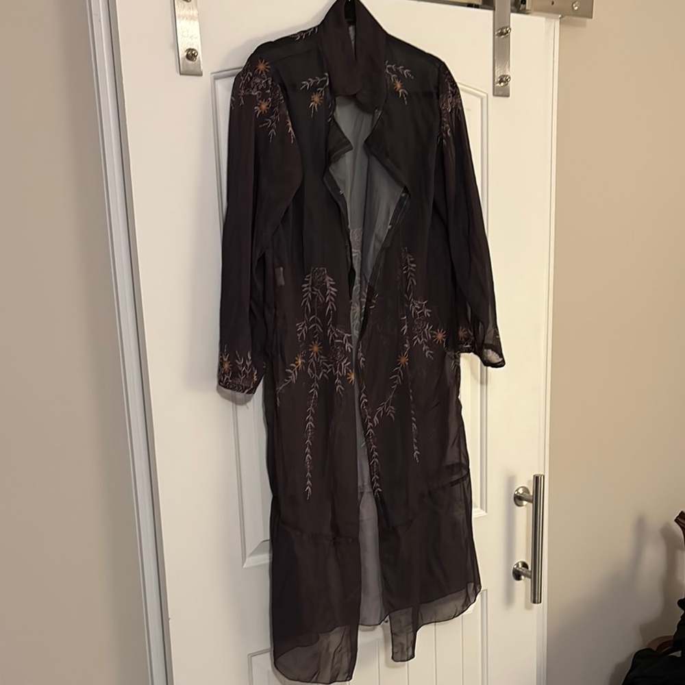 Embroidered Sheer Eggplant Duster